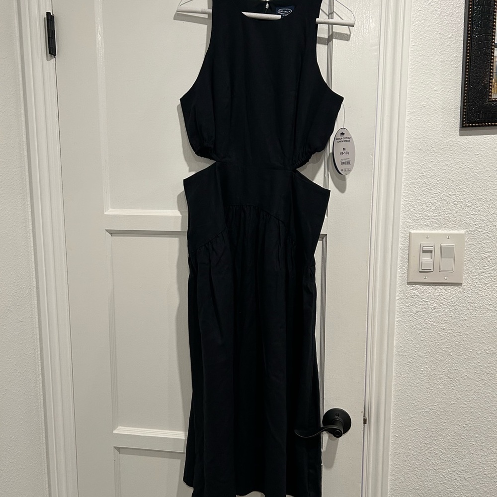 Cut out linen black dress